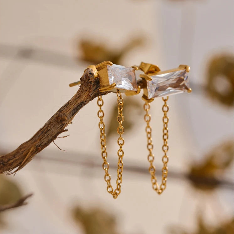 Cubic Zirconia Drop Chain Earrings