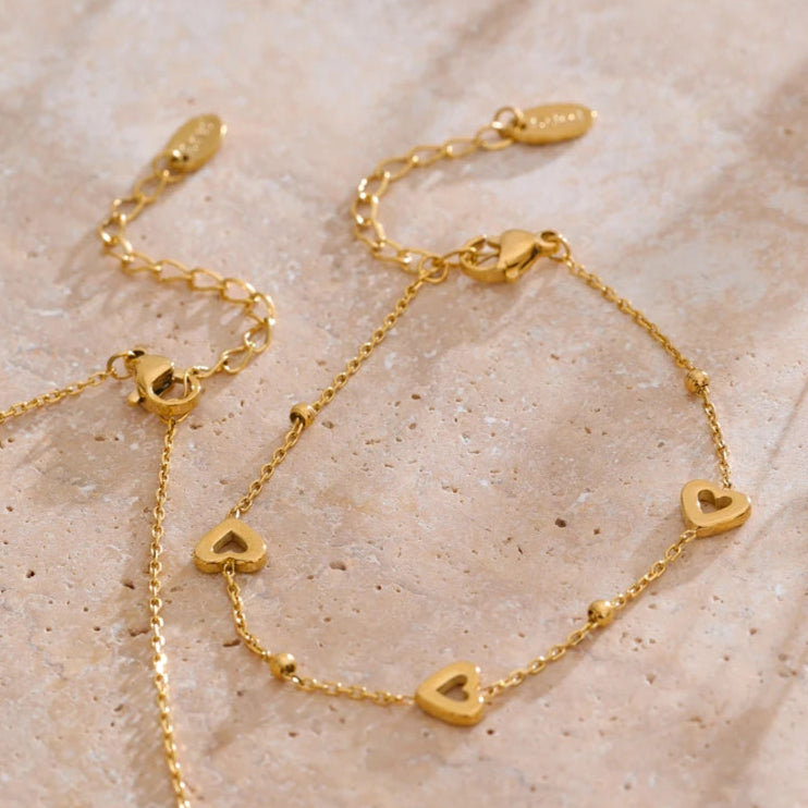 Romantic Heart Chain Necklace & Bracelet Set
