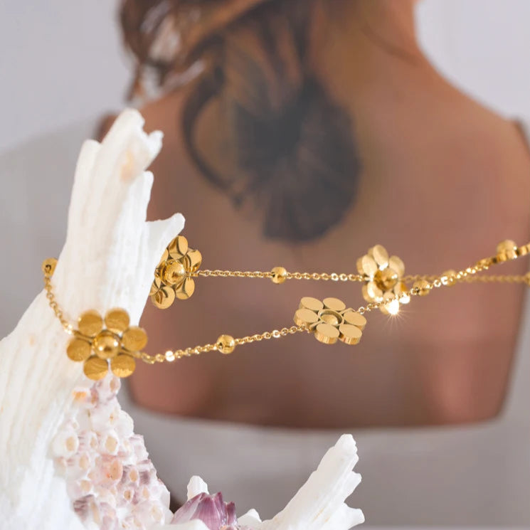 Golden Flower Chain Necklace