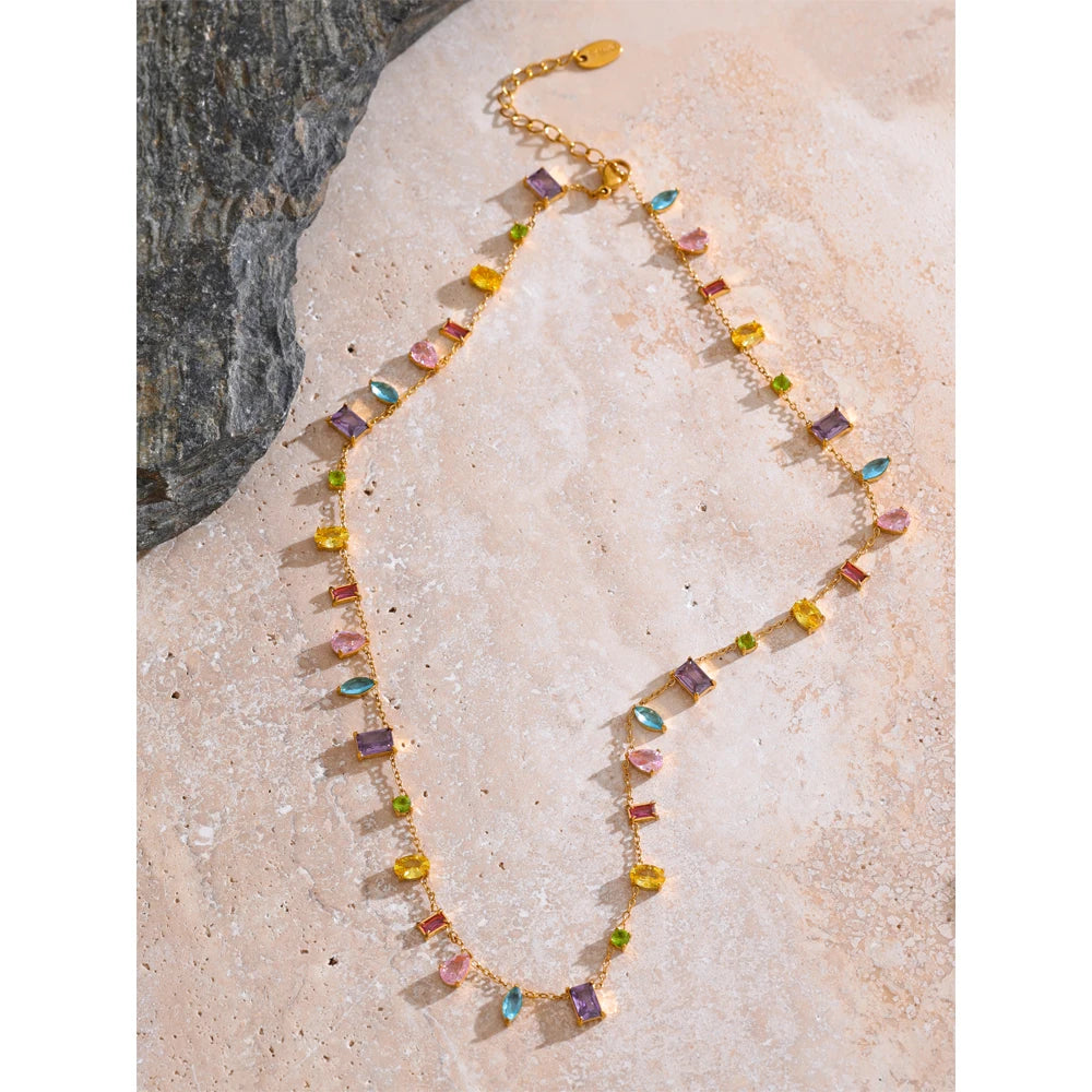 Colorful Cubic Zirconia Chain Necklace