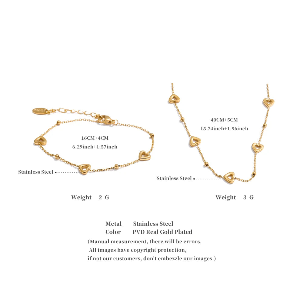 Romantic Heart Chain Necklace & Bracelet Set
