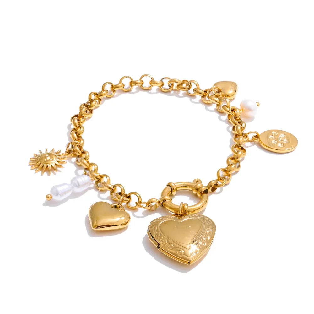 Pearl & Heart Photo Charm Necklace