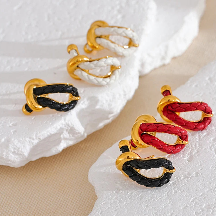 Geometric Leather Knot Stud Earrings