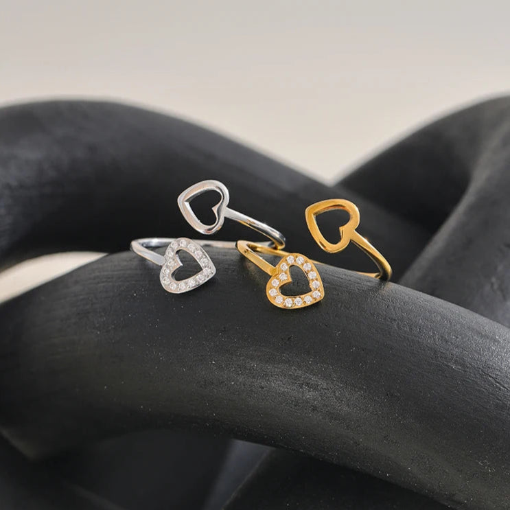 Adjustable Heart Hollow Ring