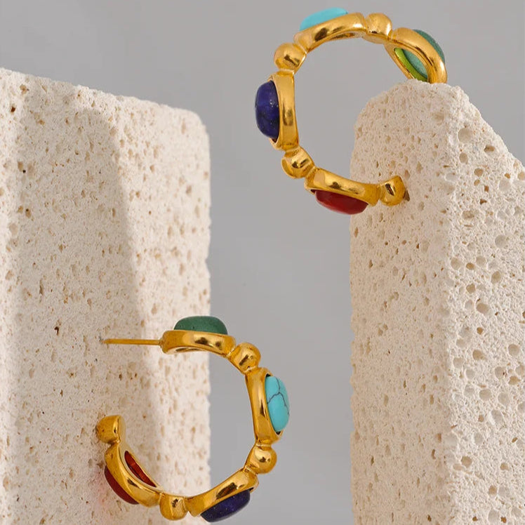 Aria Vintage Stone Hoop Earrings