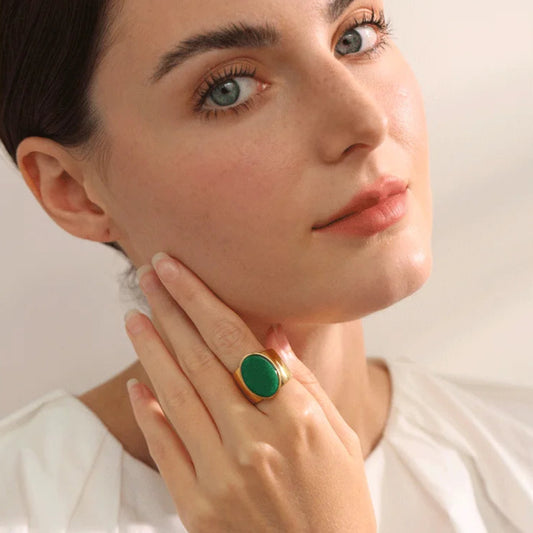 Wide Stone Inlay Gold Ring