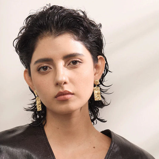 Hammered Rectangle Drop Earrings