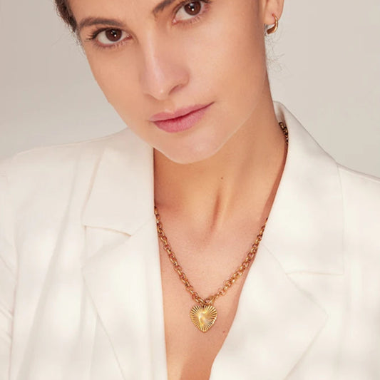 Romantic Heart and Rose Pendant Necklace
