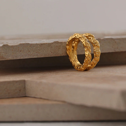 Textured Gold Round Statement Ring