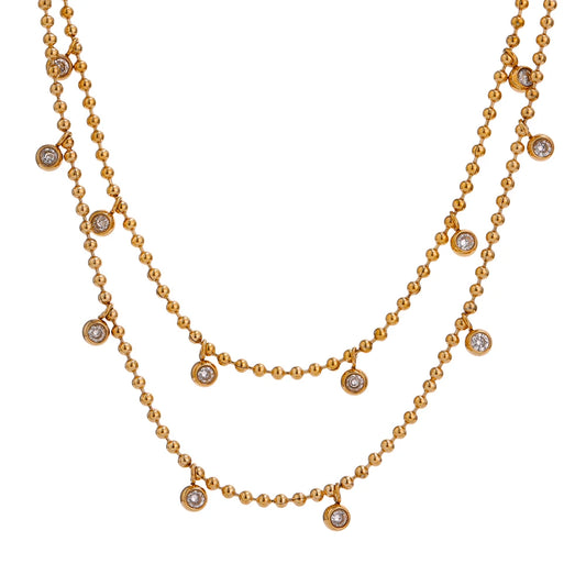Double Layered Cubic Zirconia Bead Necklace