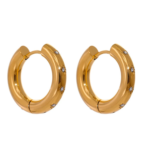 Star Charm CZ Hoop Earrings