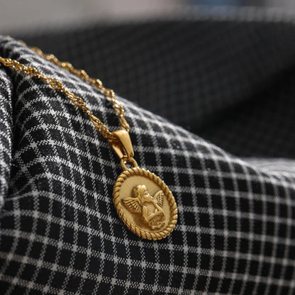 Round Angel Pendant Necklace