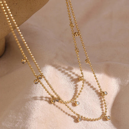 Double Layered Cubic Zirconia Bead Necklace