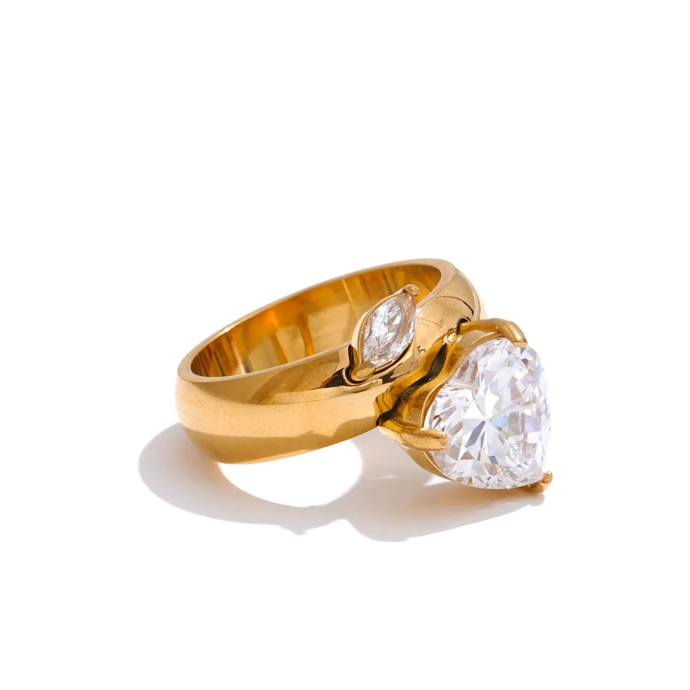 Heart-shaped cubic zirconia ring