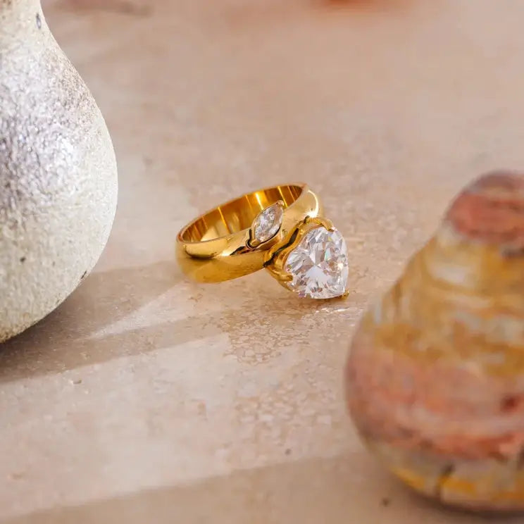 Heart-shaped cubic zirconia ring