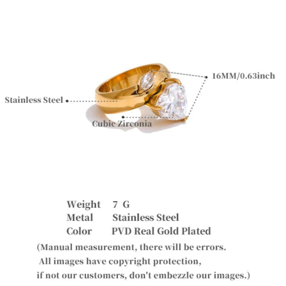 Heart-shaped cubic zirconia ring