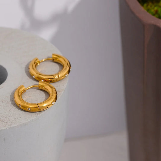 Star Charm CZ Hoop Earrings