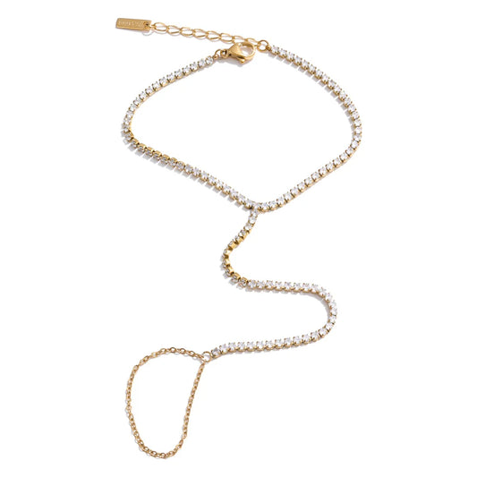 Delicate Cubic Zirconia Hand Chain Bracelet