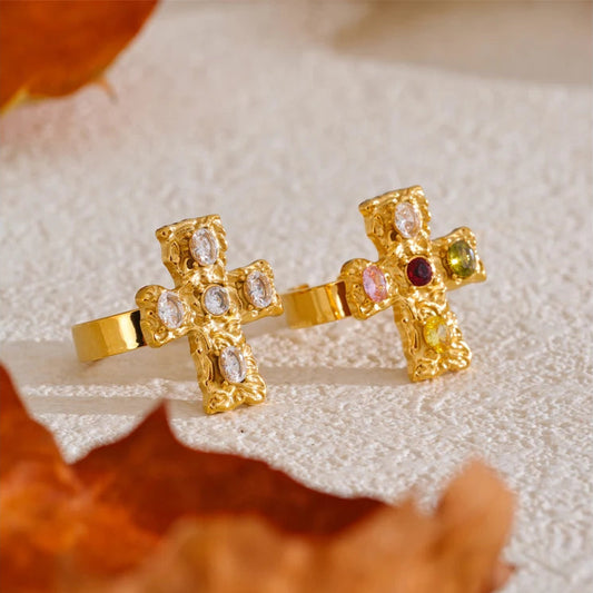 Vintage Colorful Zircon Cross Ring