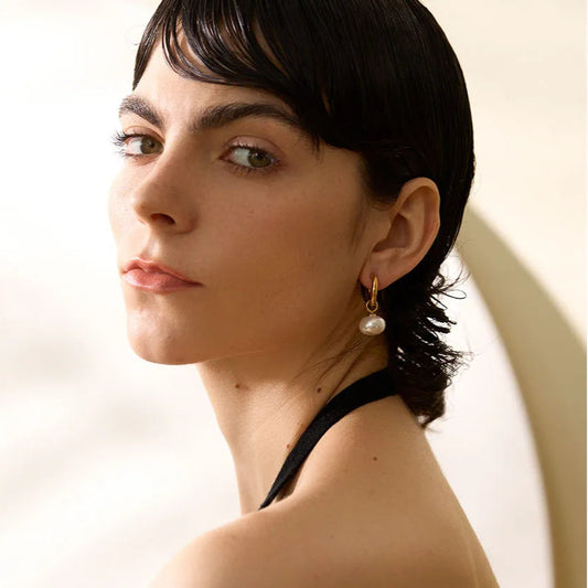 Celeste Pearl Drop Hoop Earrings