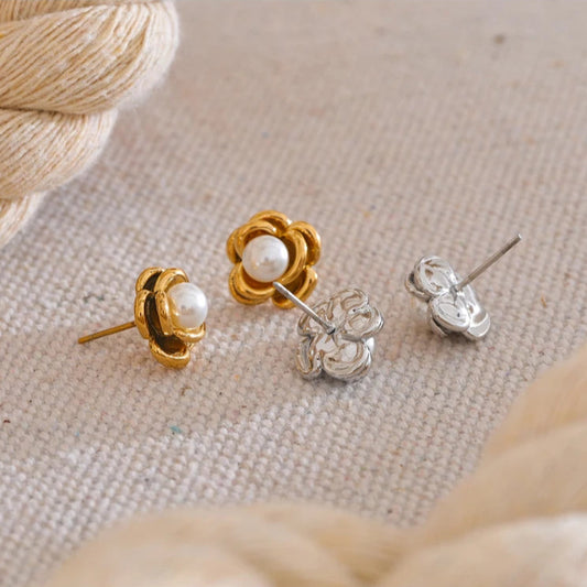 Pearl Flower Stud Earrings