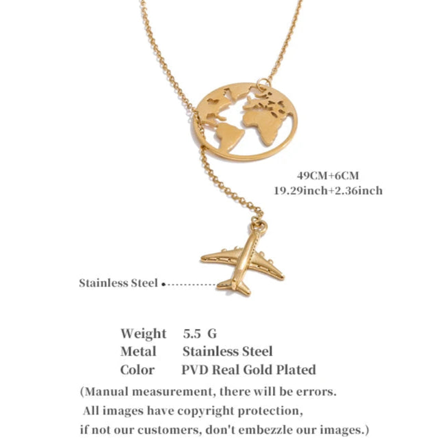 Map and Airplane Pendant Necklace