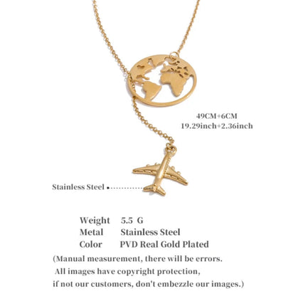 Map and Airplane Pendant Necklace