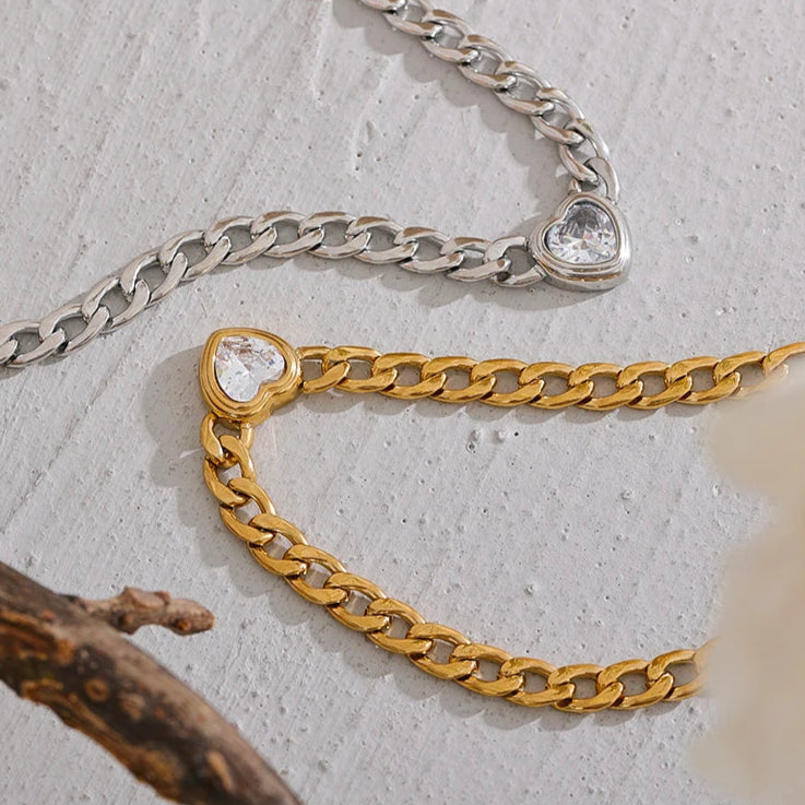 Gold Chain Link Heart Pendant Necklace