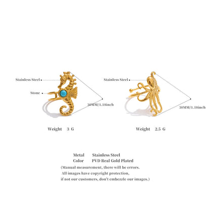 Ocean-Inspired Squid & Seahorse Gold Ring