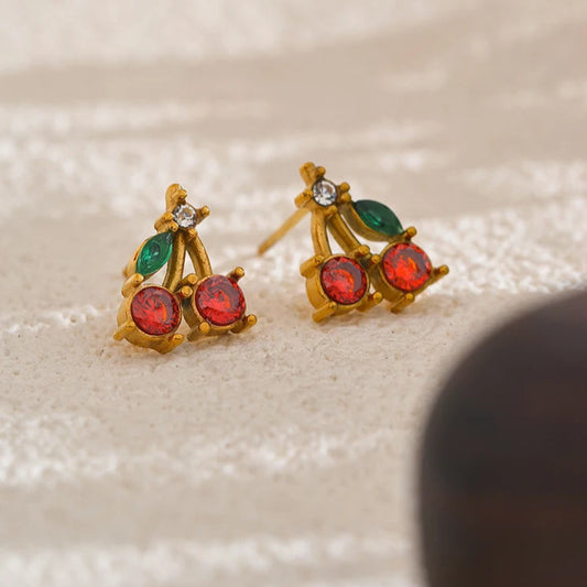 Red Cubic Zirconia Cherry Stud Earrings