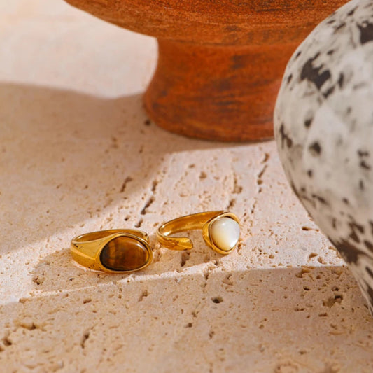 Open Ring with Natural Tiger Shell Inlay