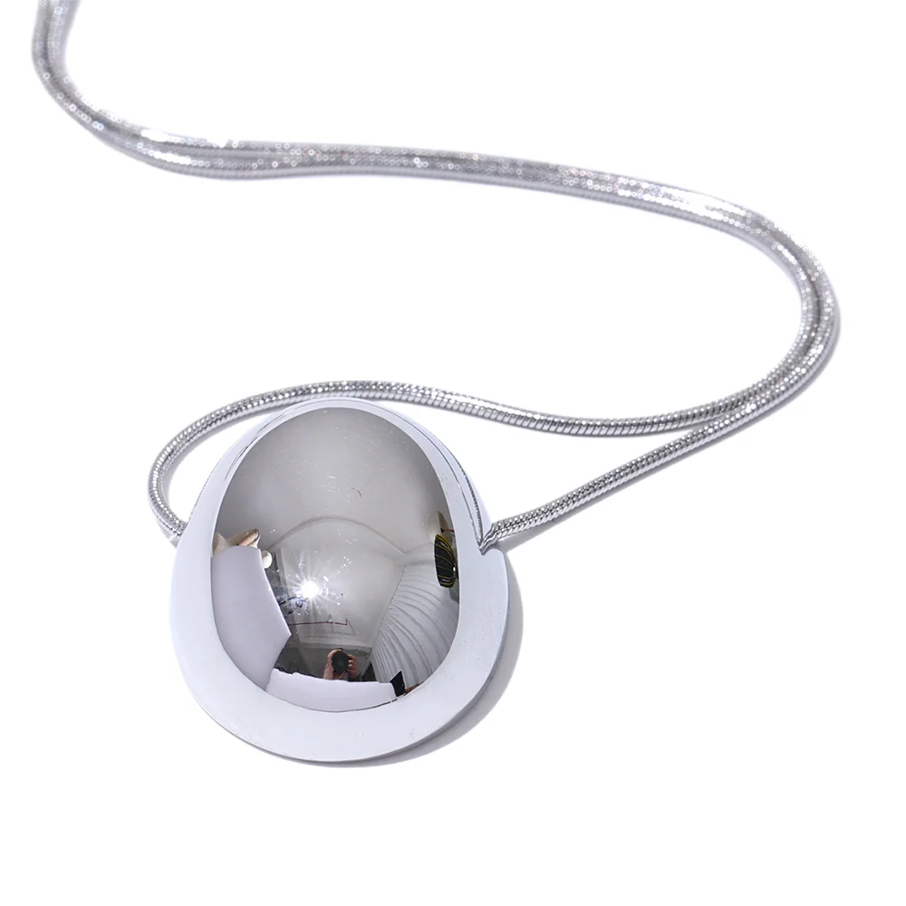 Oval Hollow Stainless Steel Pendant Necklace