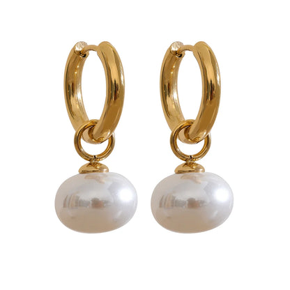 Celeste Pearl Drop Hoop Earrings