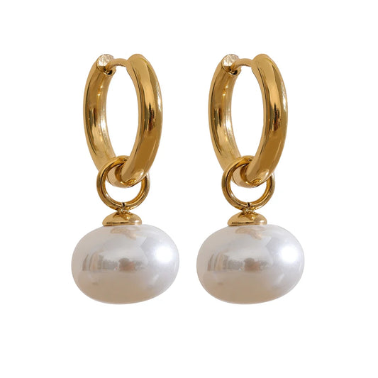 Celeste Pearl Drop Hoop Earrings