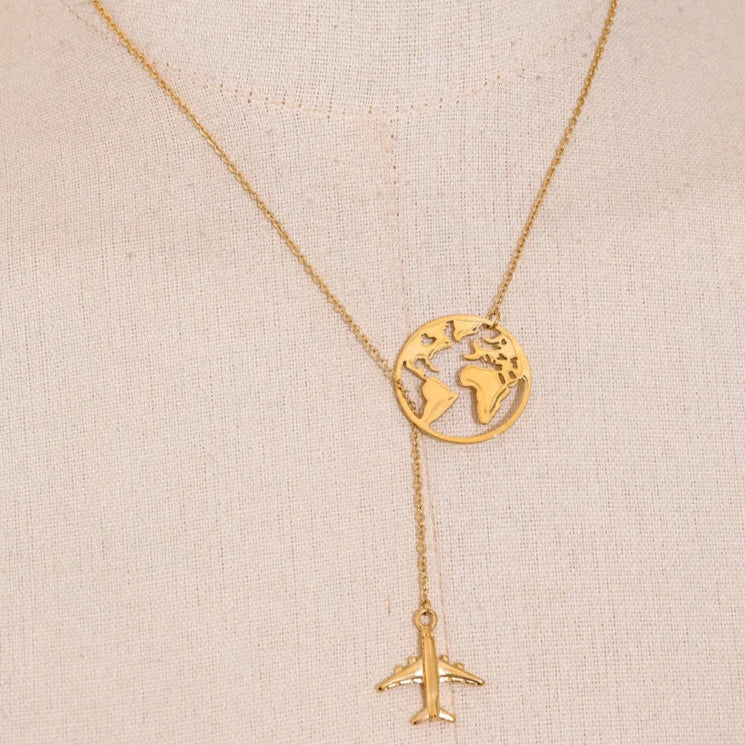 Map and Airplane Pendant Necklace
