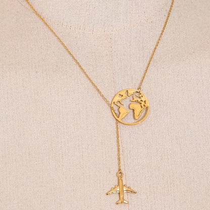 Map and Airplane Pendant Necklace