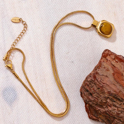 Tiger Eye Stone Square Pendant Necklace