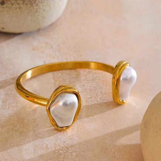 Cuff Bracelet with Baroque Simulated Pearls