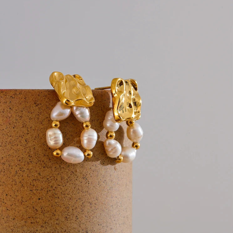 Freshwater Pearl Geometric Drop Earrings