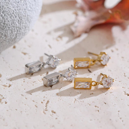Rectangle Drop Earrings with AAA Cubic Zirconia