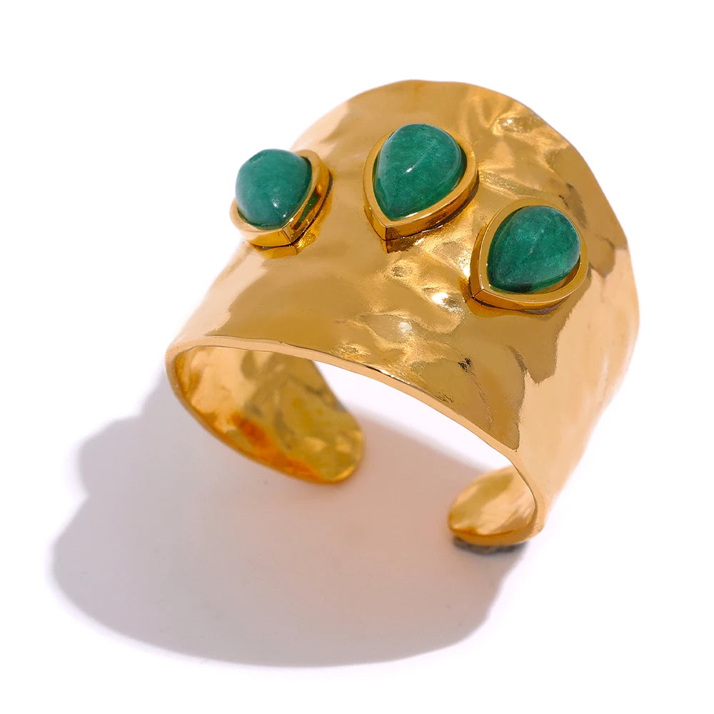 Wide Green Natural Stone Ring
