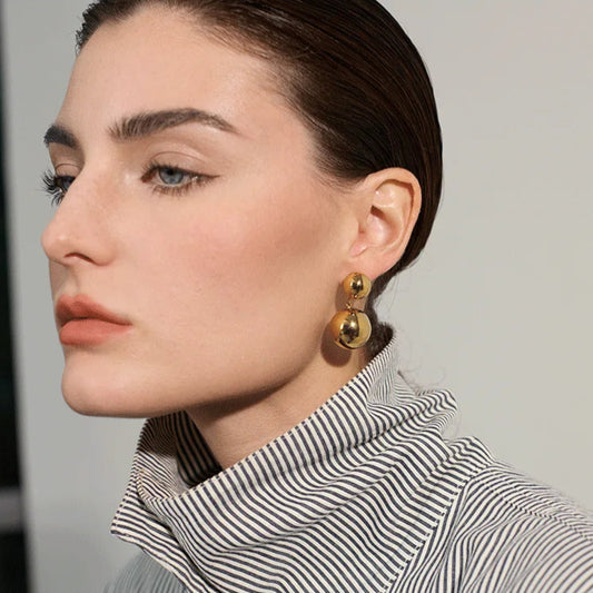 Sleek Round Bead Drop Earrings