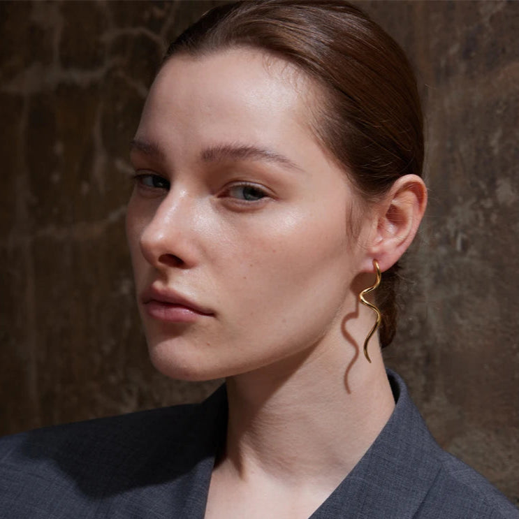 Minimalist Flowing Metal Long Stud Earrings