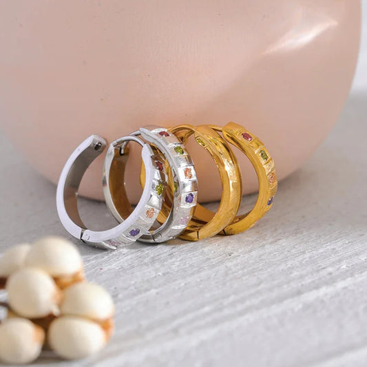 Colorful Zirconia Hoop Earrings