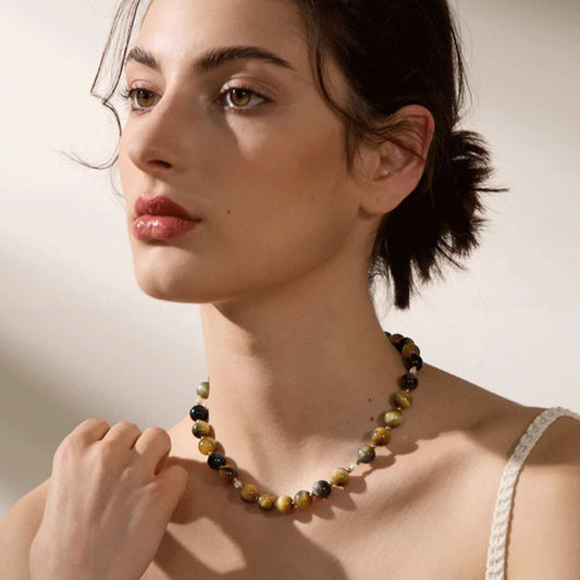 Tiger Eye Beaded Chain Necklace