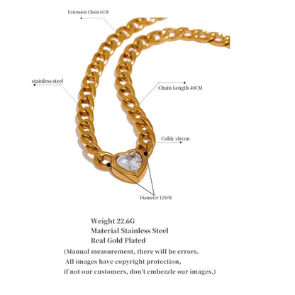 Gold Chain Link Heart Pendant Necklace