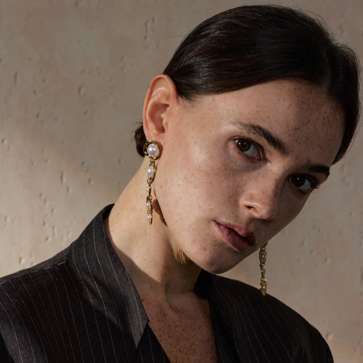 Simulated Pearl Long Drop Earrings