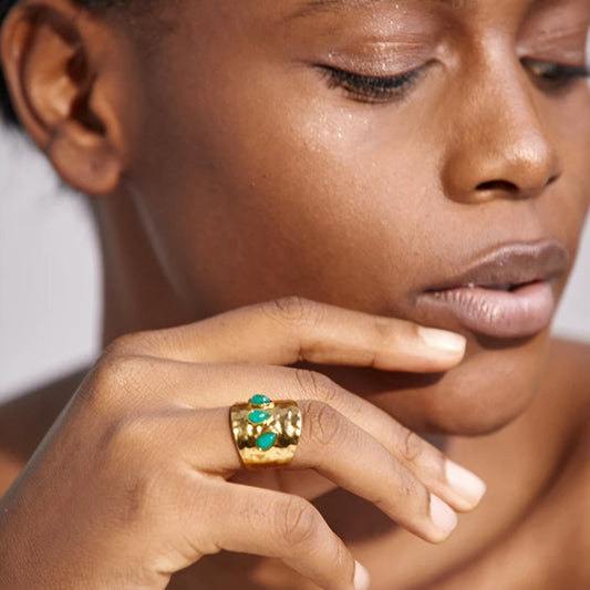 Wide Green Natural Stone Ring