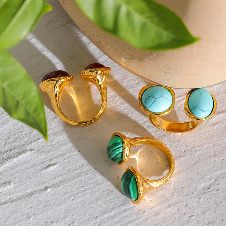 Vintage Geometric Stone Statement Ring