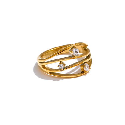 Geometric Hollow Ring with Cubic Zirconia